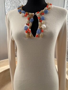 NWOT Beaded Embellished Cream Women's Necklace Top by Kenje Natural, M